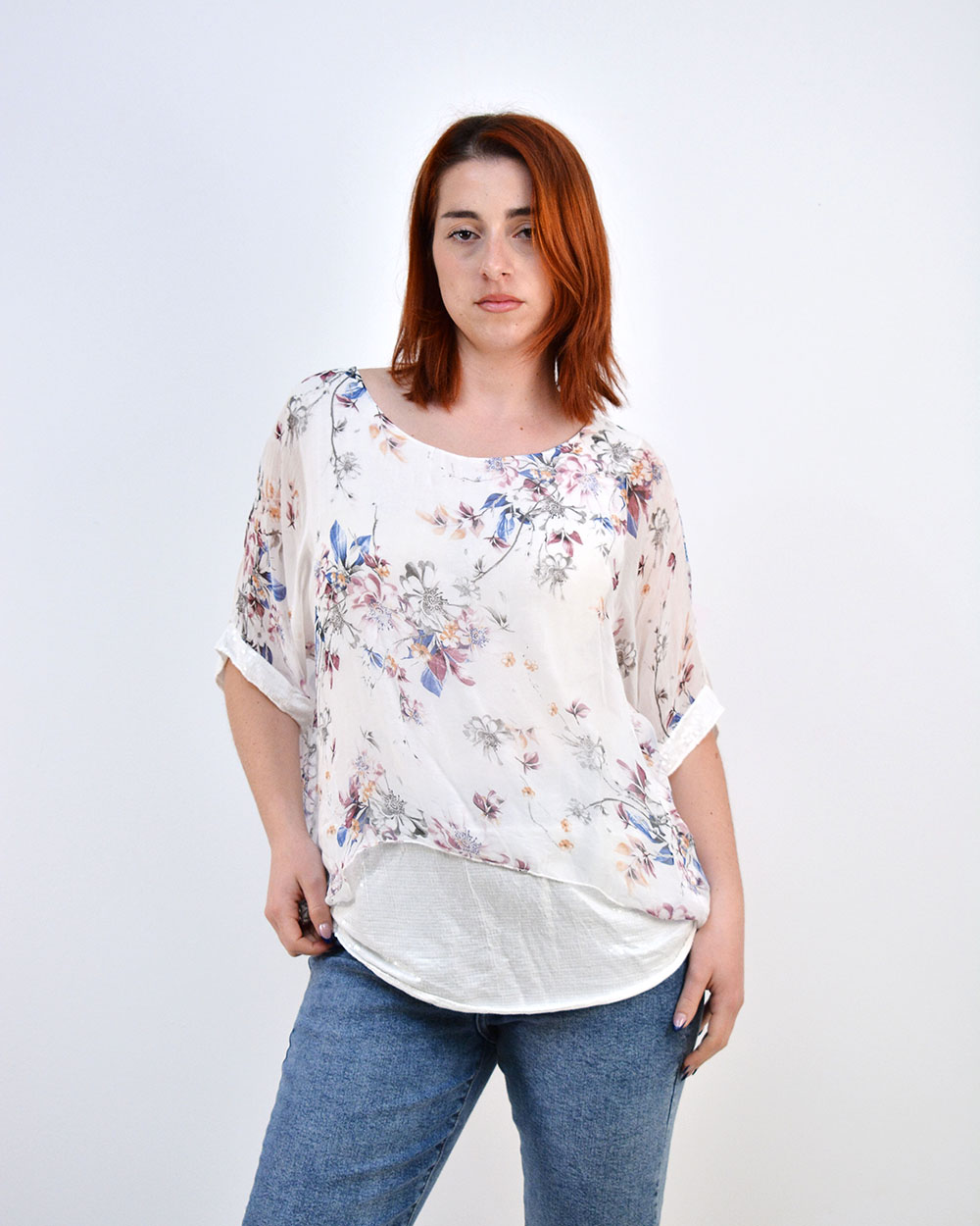 Beltipo Γυναικεία Μπλούζα Λευκή Floral Silk