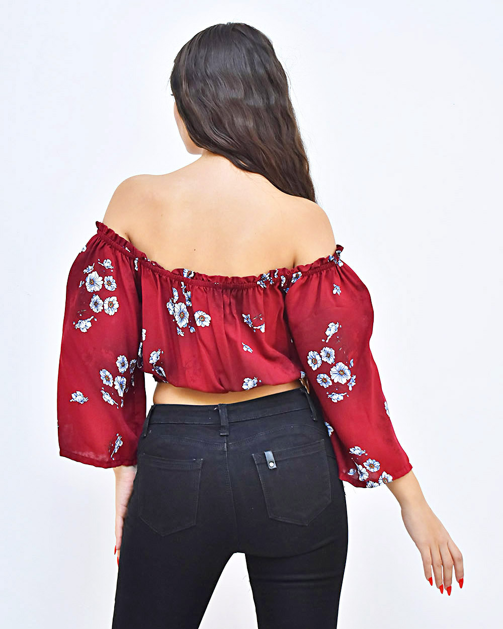 Γυναικεία Μπλούζα Top Μπορντό Floral