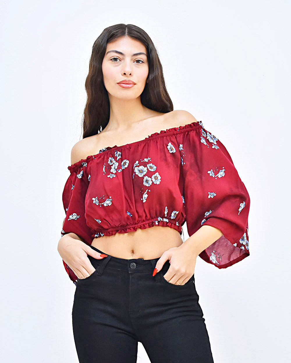 Γυναικεία Μπλούζα Top Μπορντό Floral