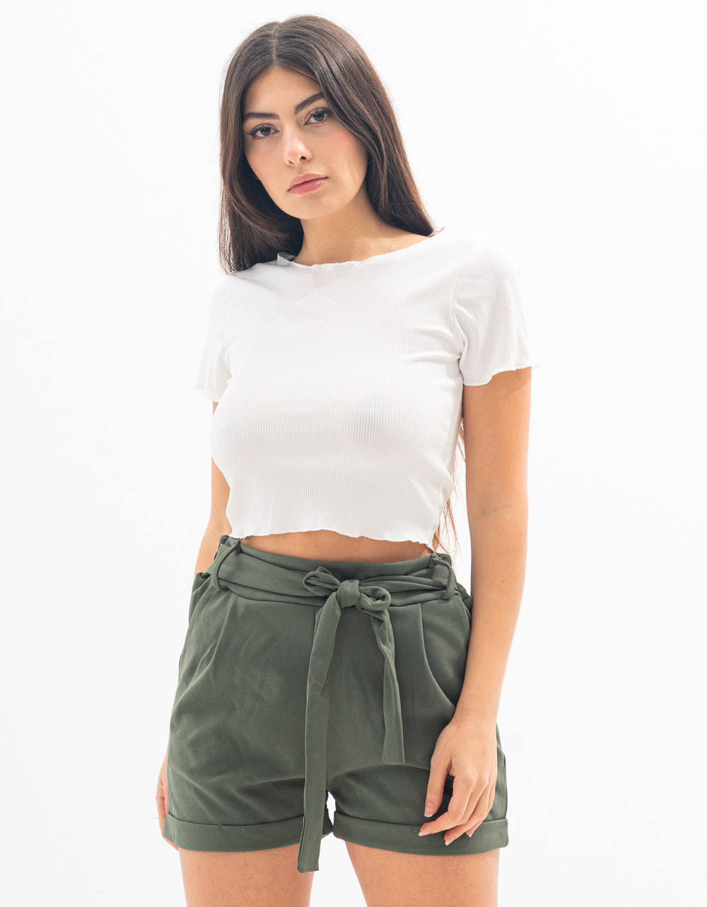 Γυναικεία μπλούζα T-shirt Ριπ Crop Top Λευκό