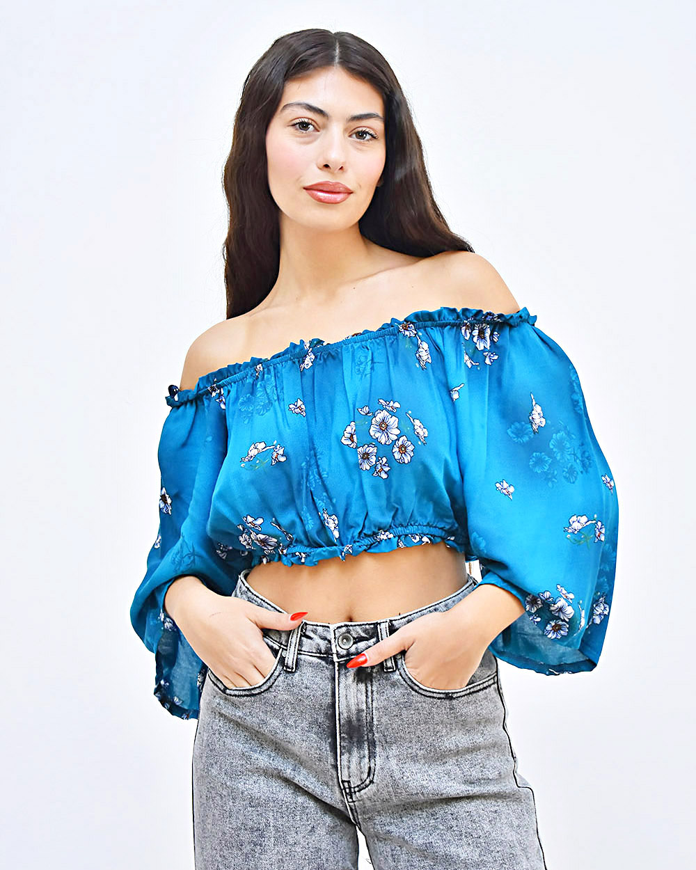 Γυναικεία Μπλούζα Top Γαλάζια Floral