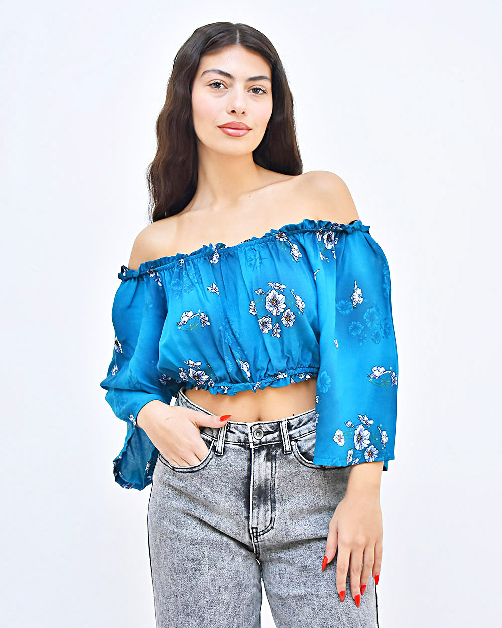 Γυναικεία Μπλούζα Top Γαλάζια Floral
