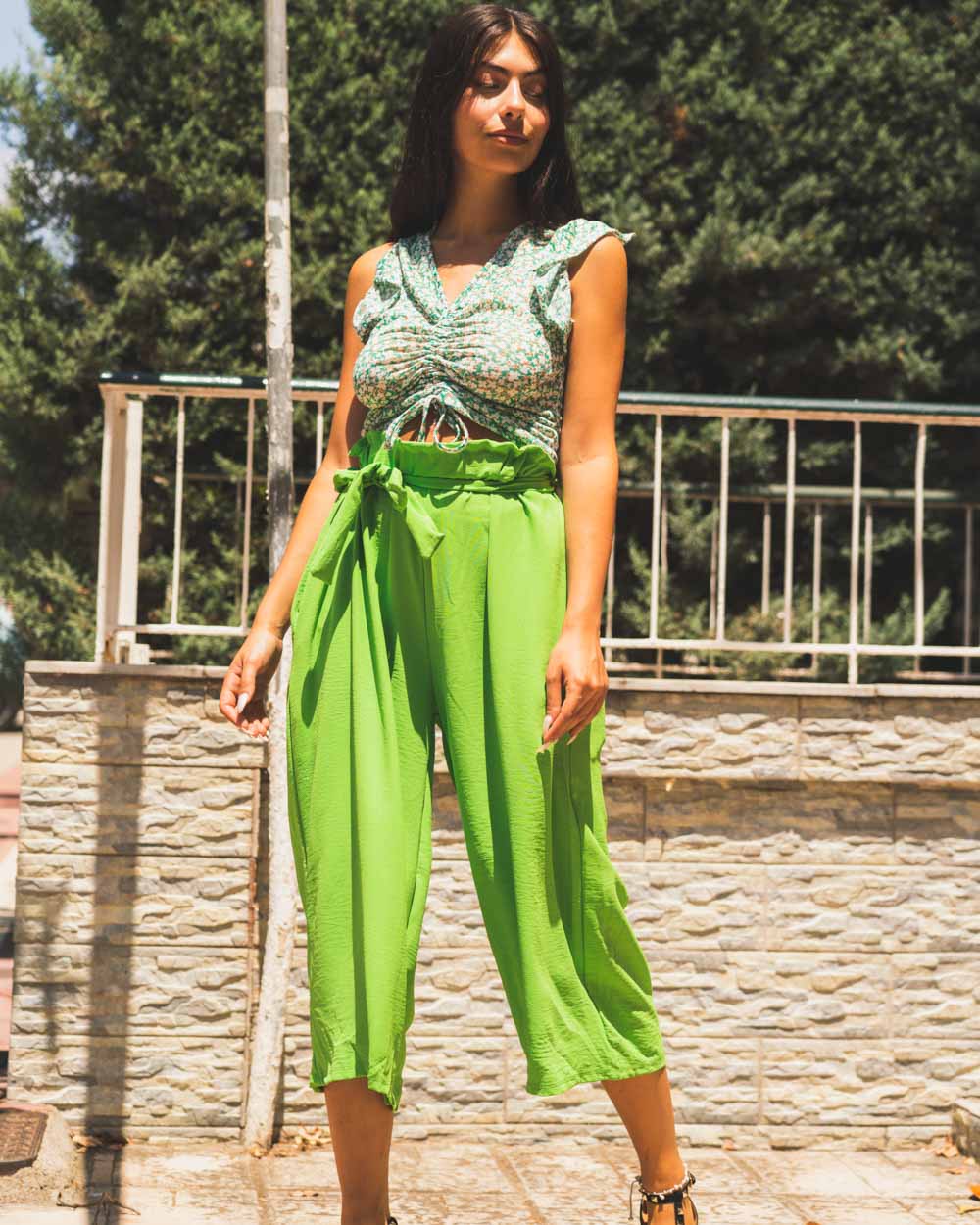 Γυναικεία Μπλούζα Top Με Σούρες και γιακά floral