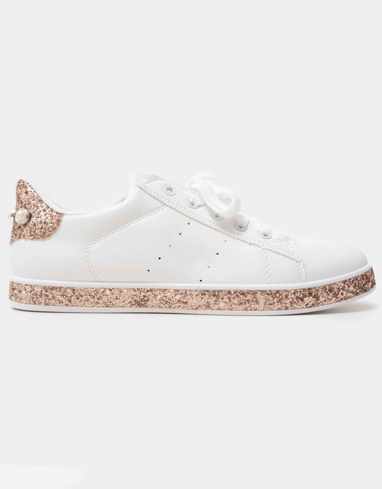 Beltipo Γυναικεία sneakers λευκά με χρυσαφί σόλα