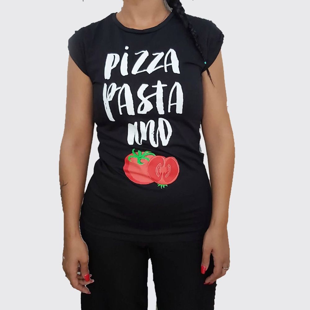 Γυναικεία μπλούζα μαύρη με στάμπα pizza pasta