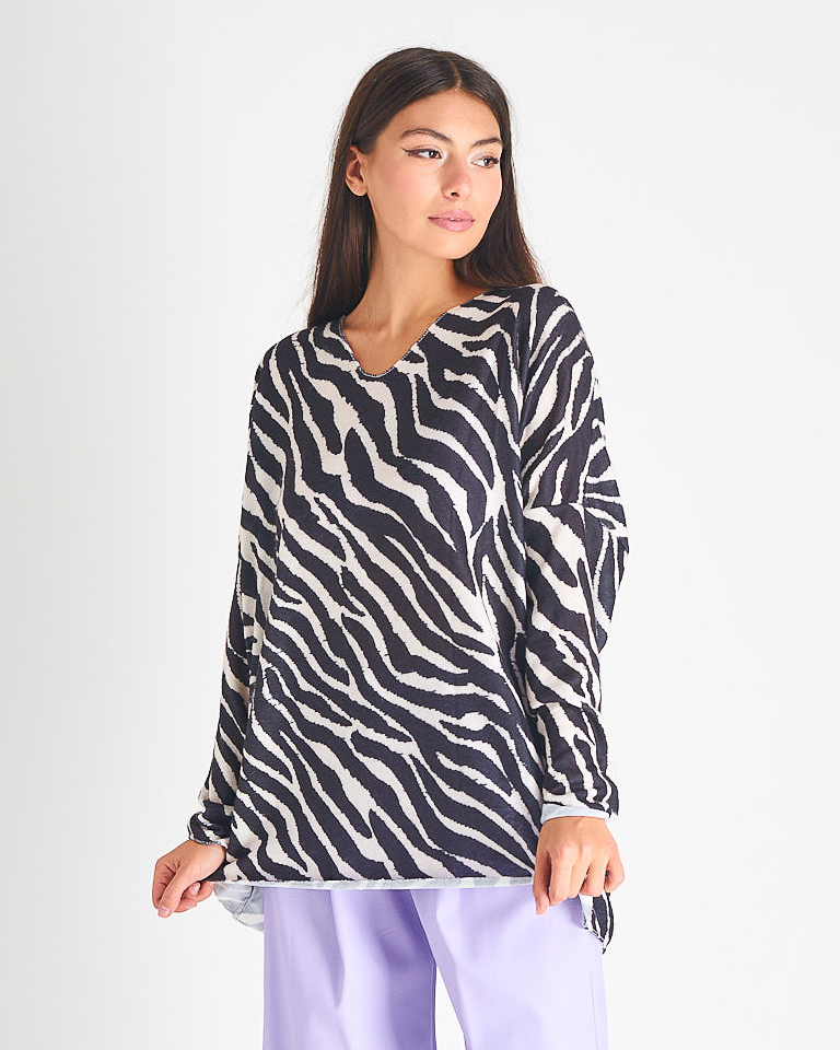 Beltipo Γυναικείο Πλεκτο Animal Prin V Oversized