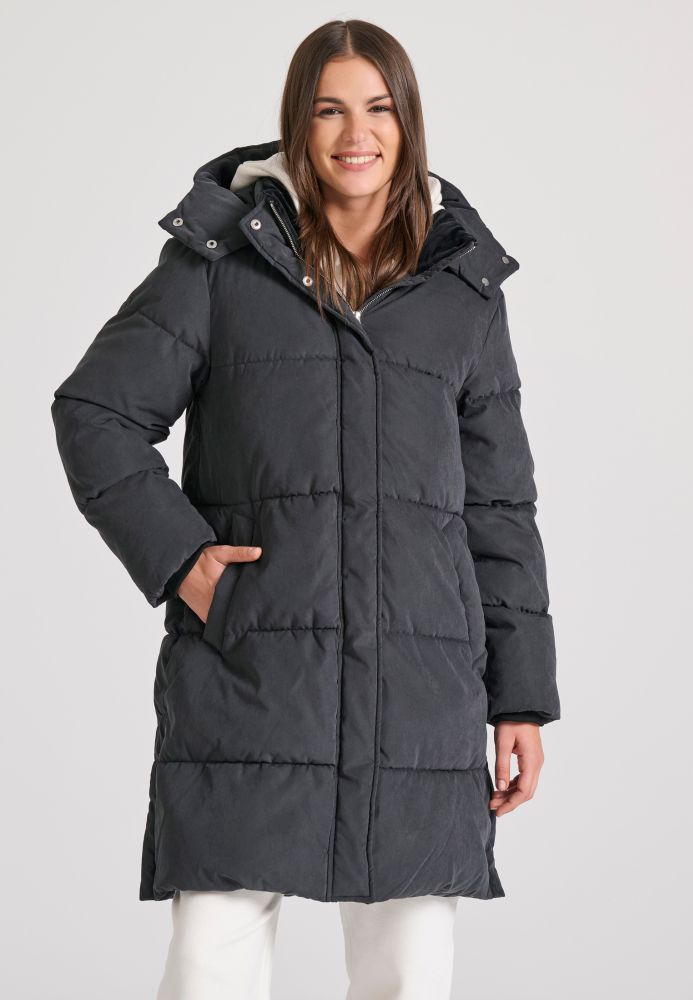 Loose fit μακρύ puffer μπουφάν με αποσπώμενη κουκούλα