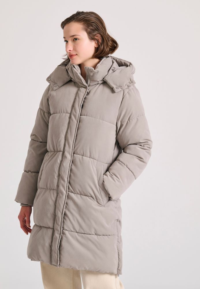Loose fit μακρύ puffer μπουφάν με αποσπώμενη κουκούλα