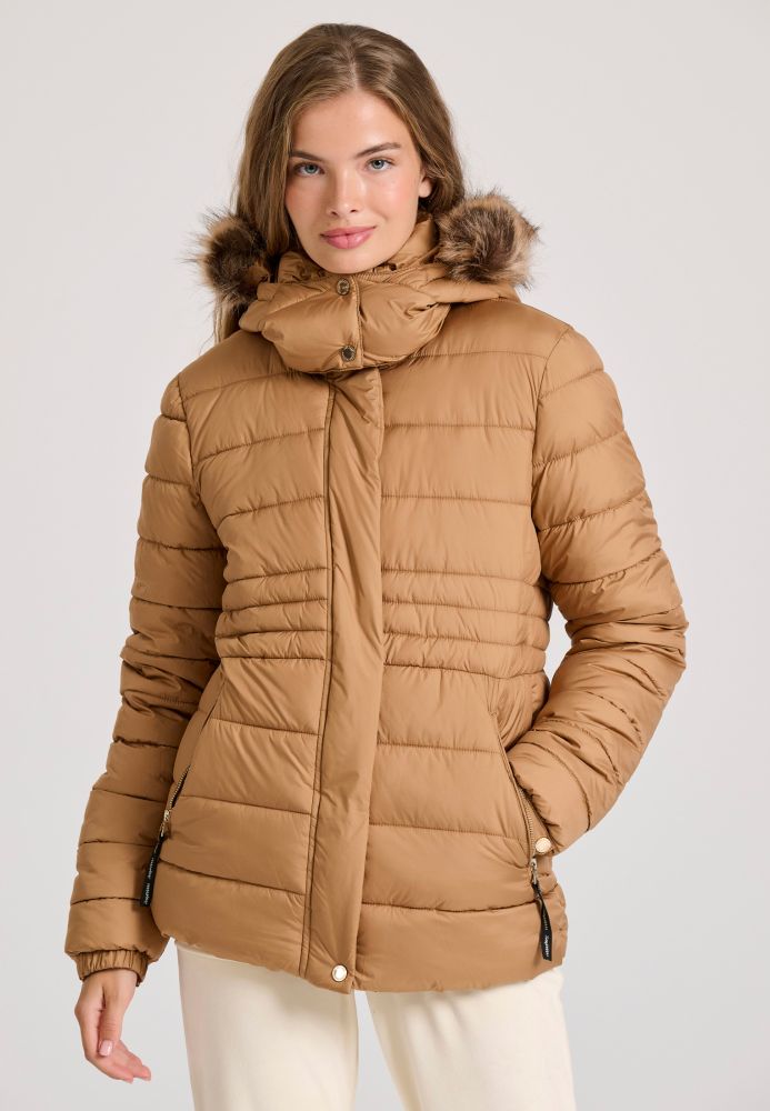 Καπιτονέ puffer μπουφάν με αποσπώμενη γούνα