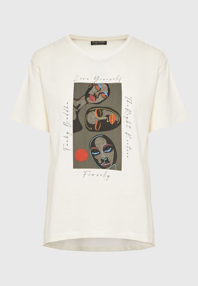 T-shirt με frame boho τύπωμα