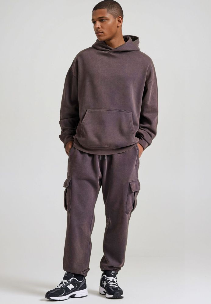 Oversized garment dyed φούτερ με κουκούλα