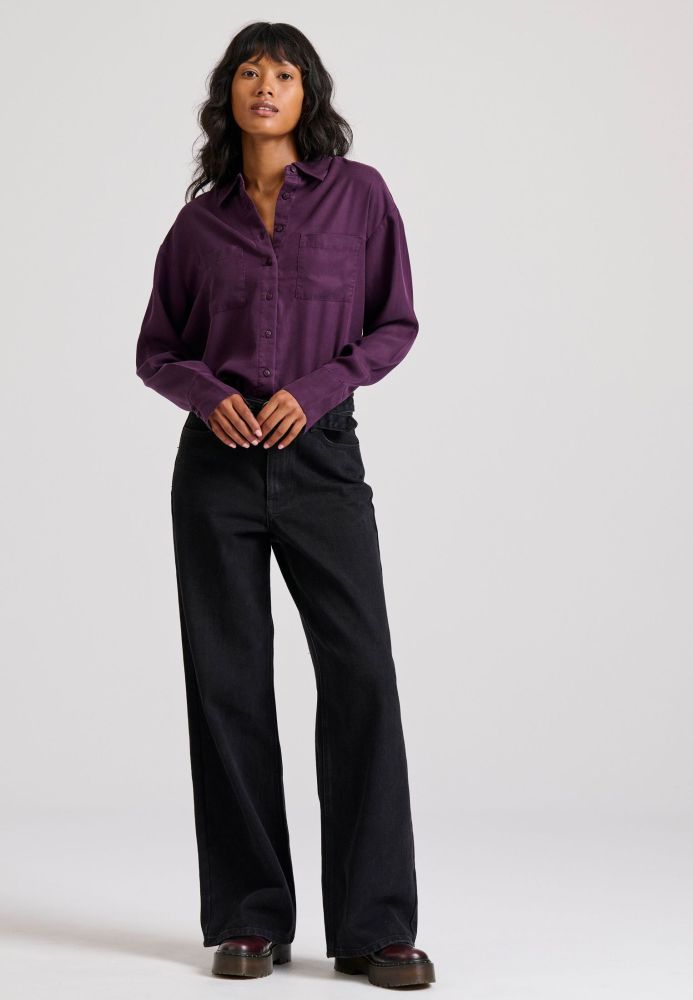 Loose fit lyocell garment dyed cropped πουκάμισο