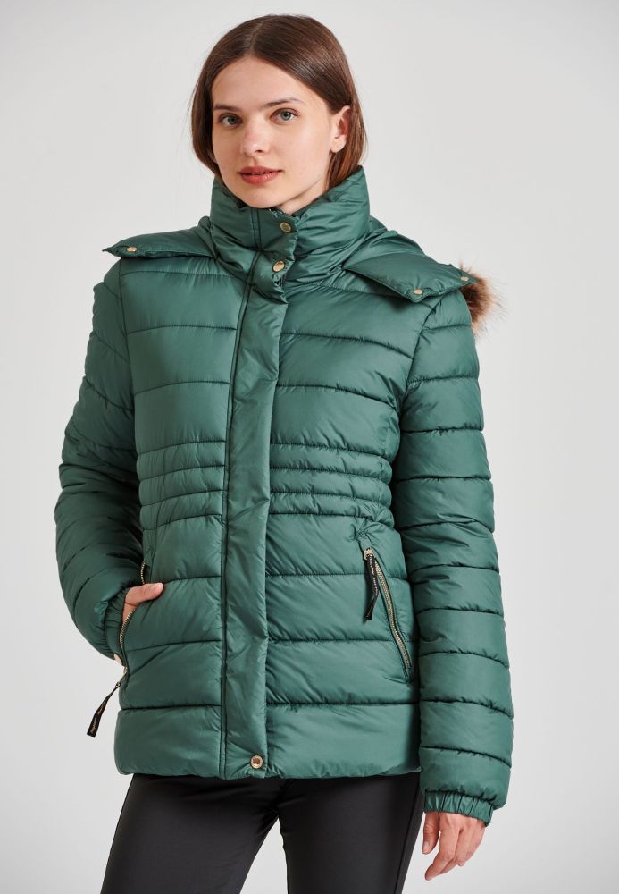 Καπιτονέ puffer μπουφάν με αποσπώμενη γούνα