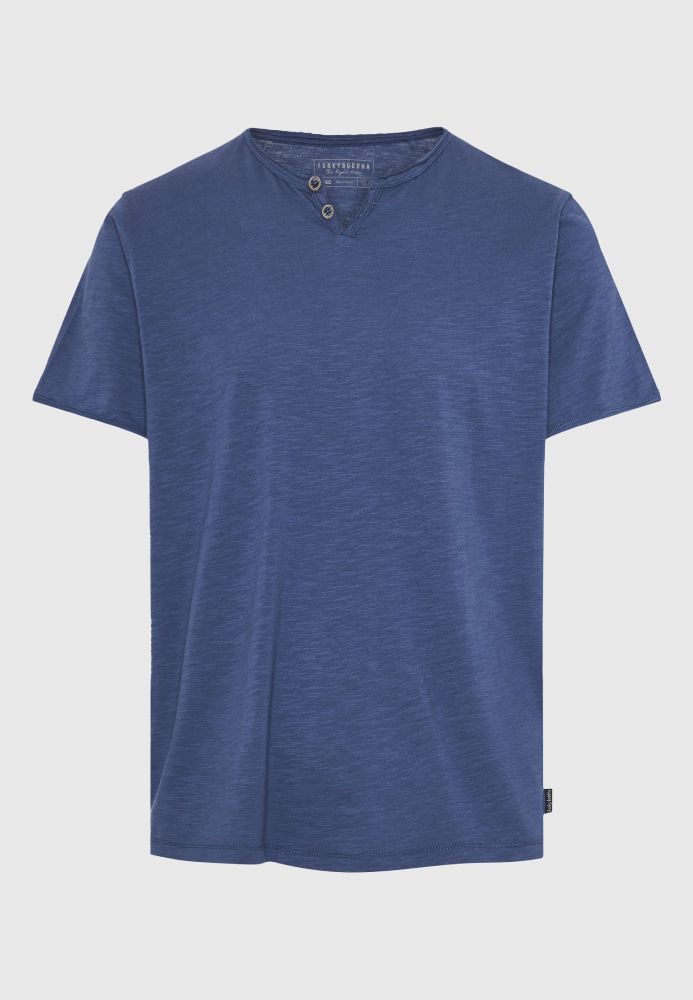 T-shirt με λαιμό henley και raw cuts - The essentials