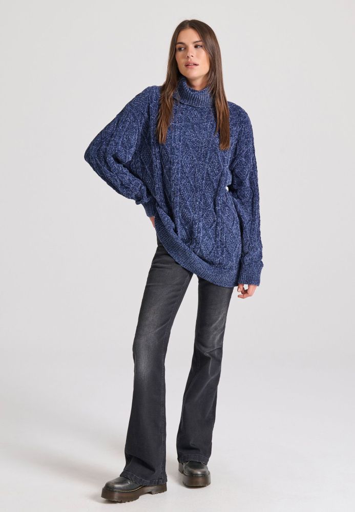 Loose fit σενίλ πουλόβερ ζιβάγκο με σχέδιο στην πλέξη