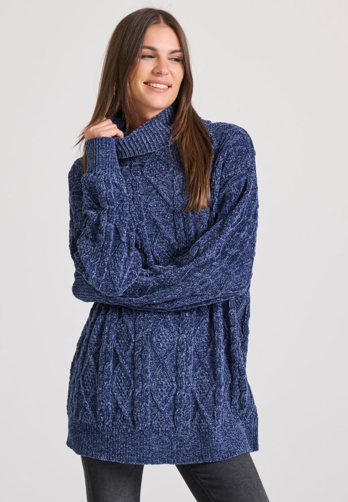 Loose fit σενίλ πουλόβερ ζιβάγκο με σχέδιο στην πλέξη