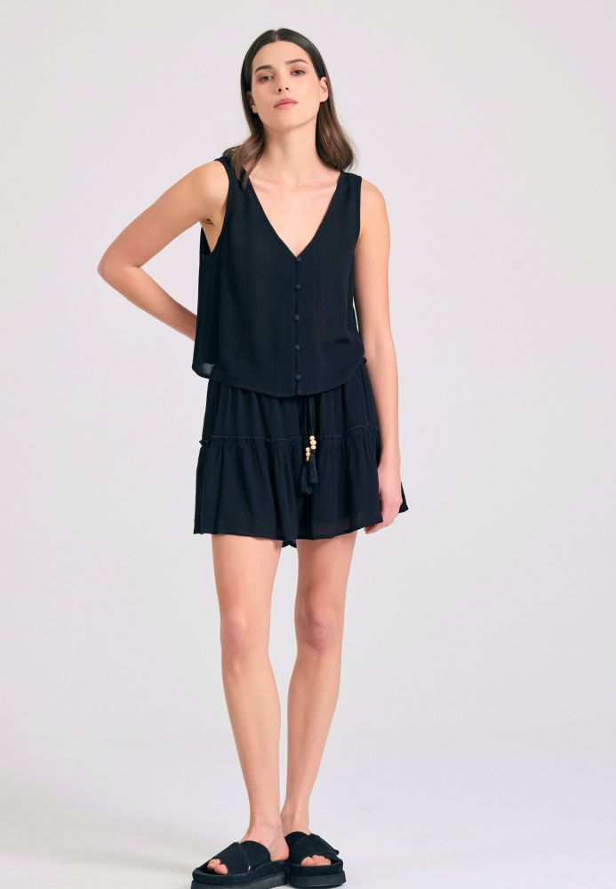 Loose fit skort με βολάν και κέντημα