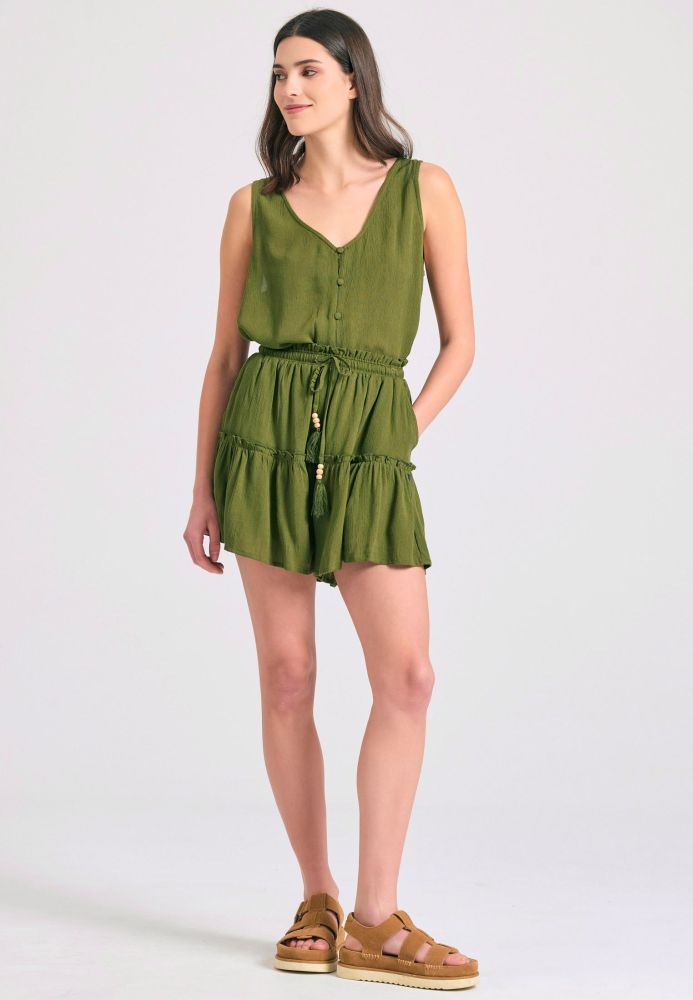 Loose fit skort με βολάν και κέντημα
