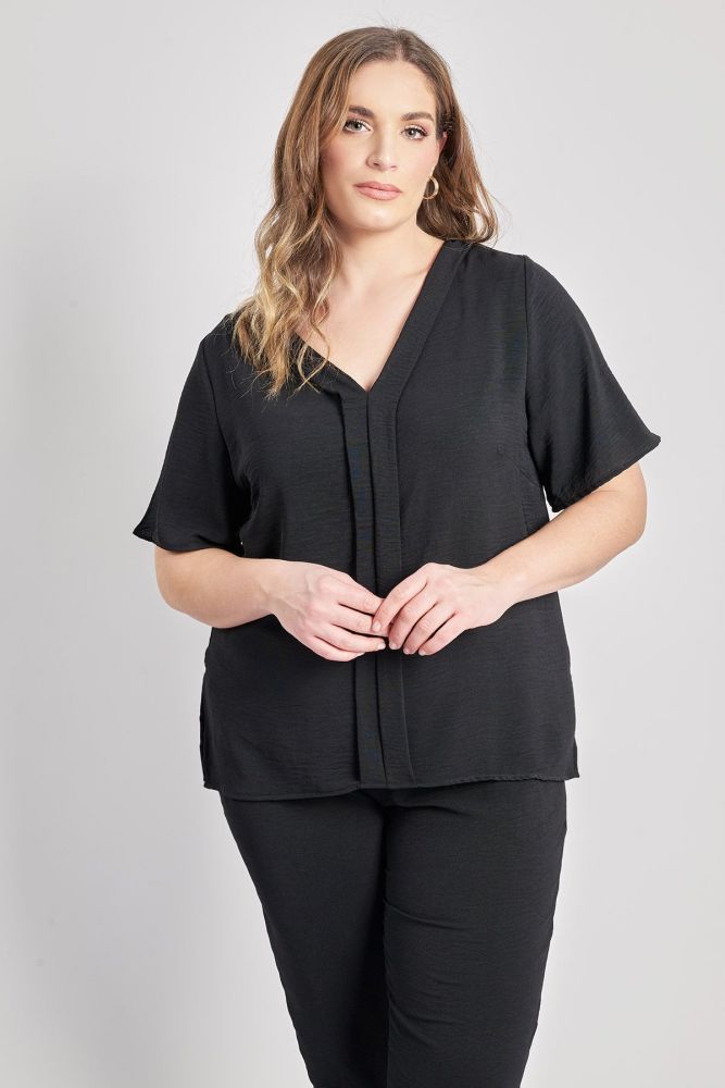 Μπλούζα washed με V και πιέτα μπροστά