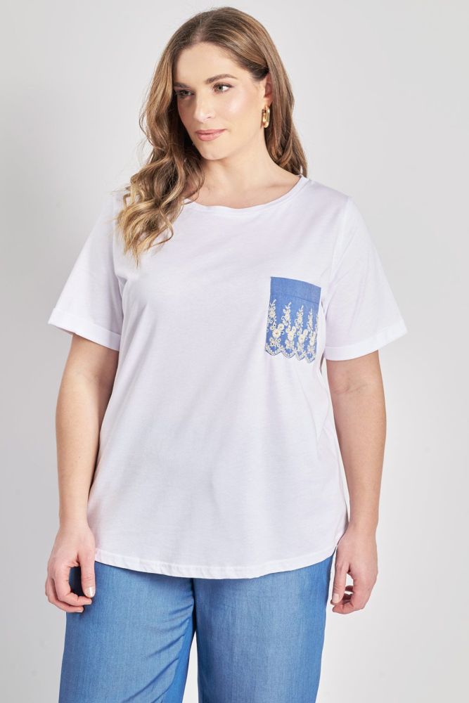T-shirt με τσέπη με κέντημα