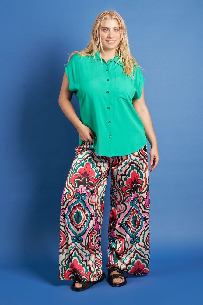 PRBT Σατέν παντελόνα εμπριμέ boho