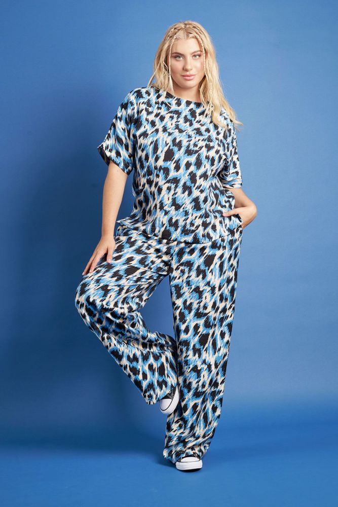 PRBT Παντελόνι εμπριμέ abstract animal print όψη λινό