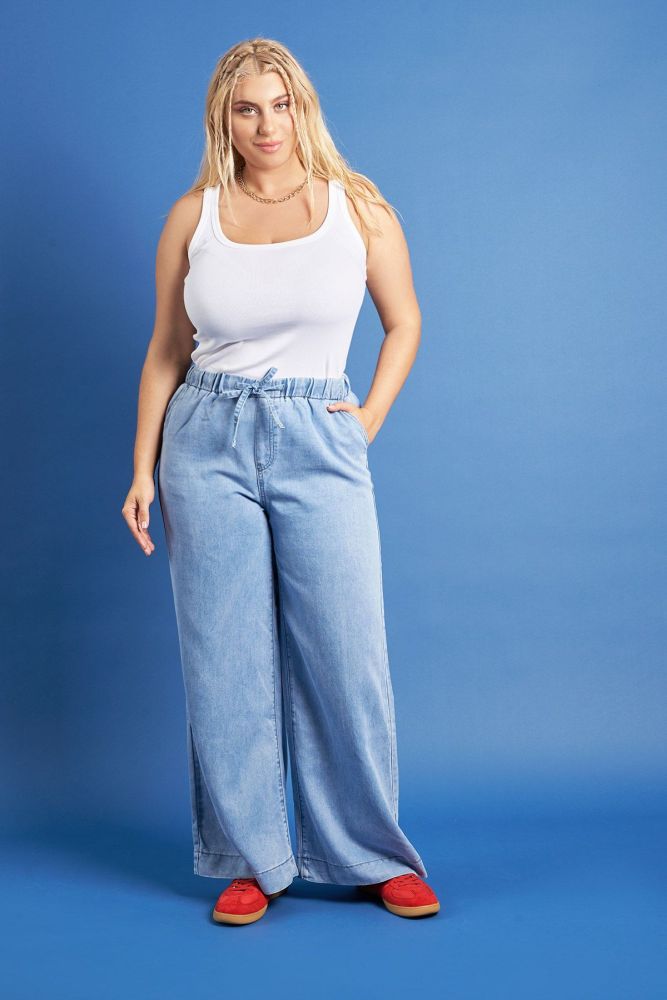 PRBT Τζιν παντελόνι wide leg με ελαστική μέση