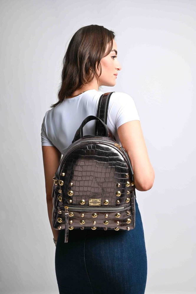 Σακίδιο Πλάτης Elena Athanasiou Croco Backpack Small Metal Grey
