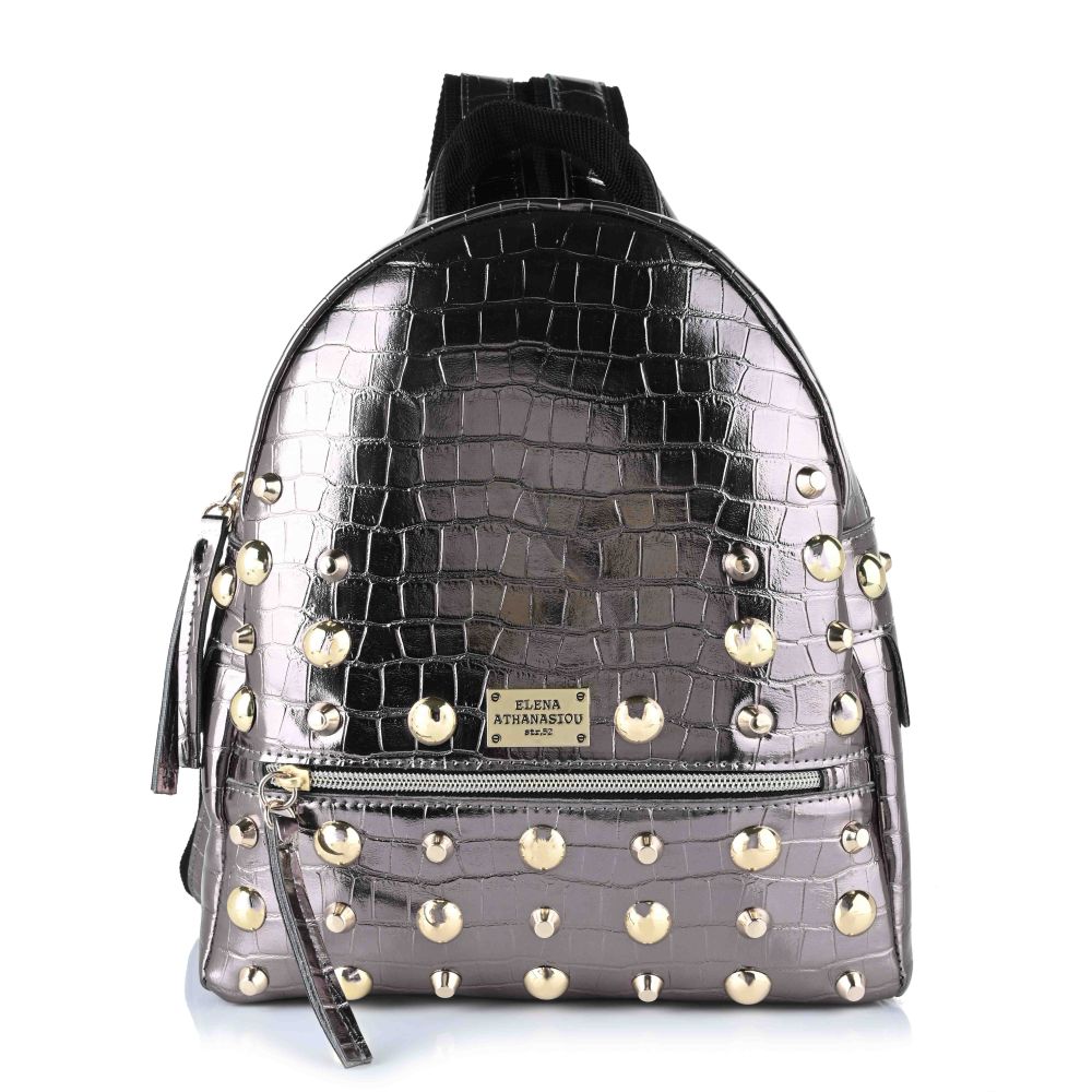 Σακίδιο Πλάτης Elena Athanasiou Croco Backpack Small Metal Grey