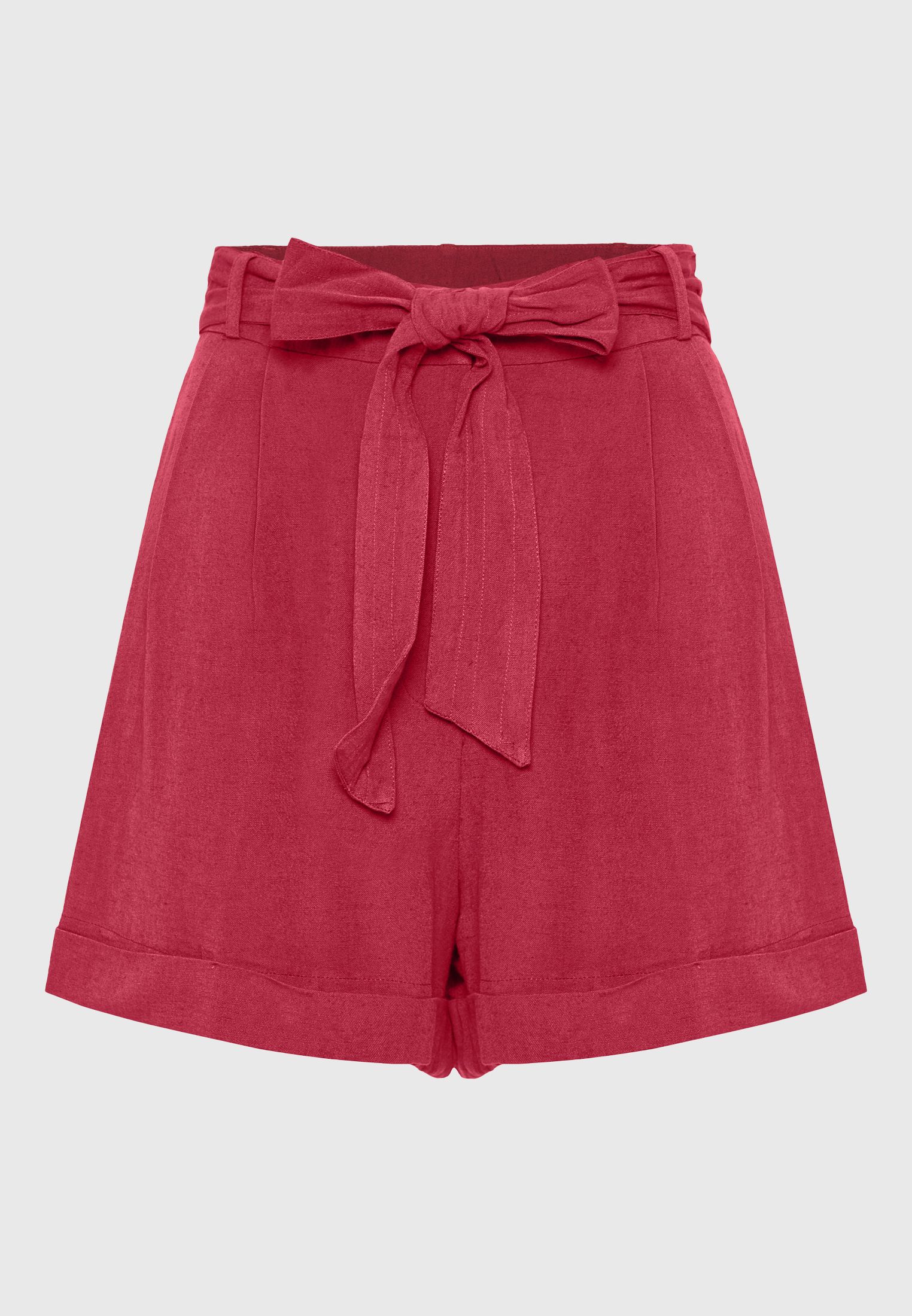 Loose fit linen blend σορτς με πιέτες και ζώνη