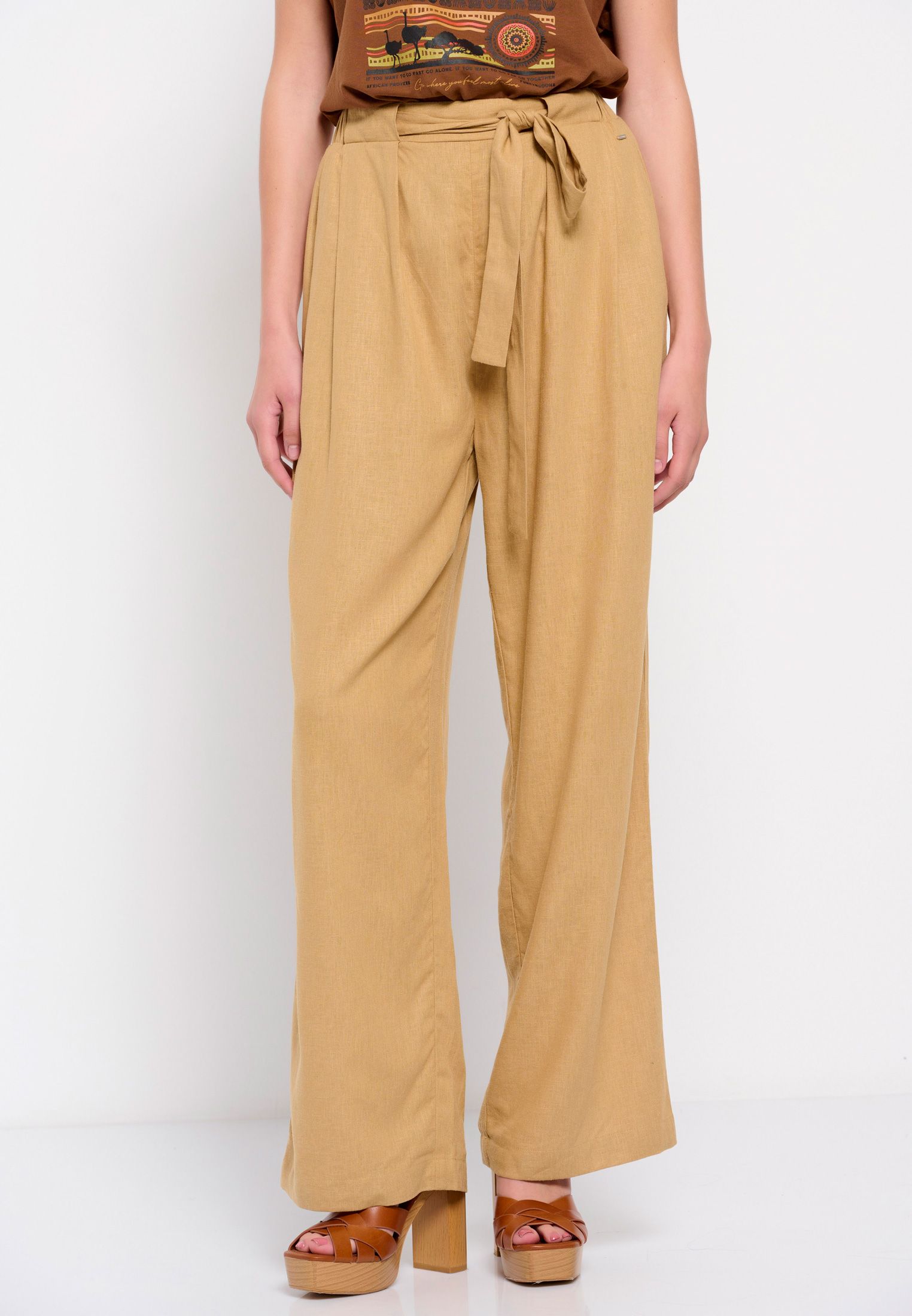 Wide leg παντελόνα με λινό