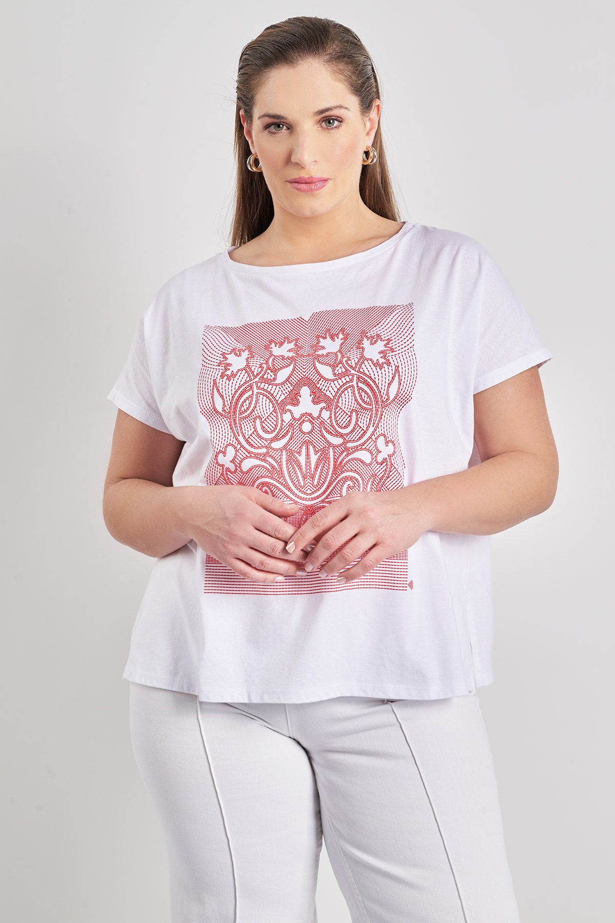 T-shirt βαμβακερό με τύπωμα μπαρόκ