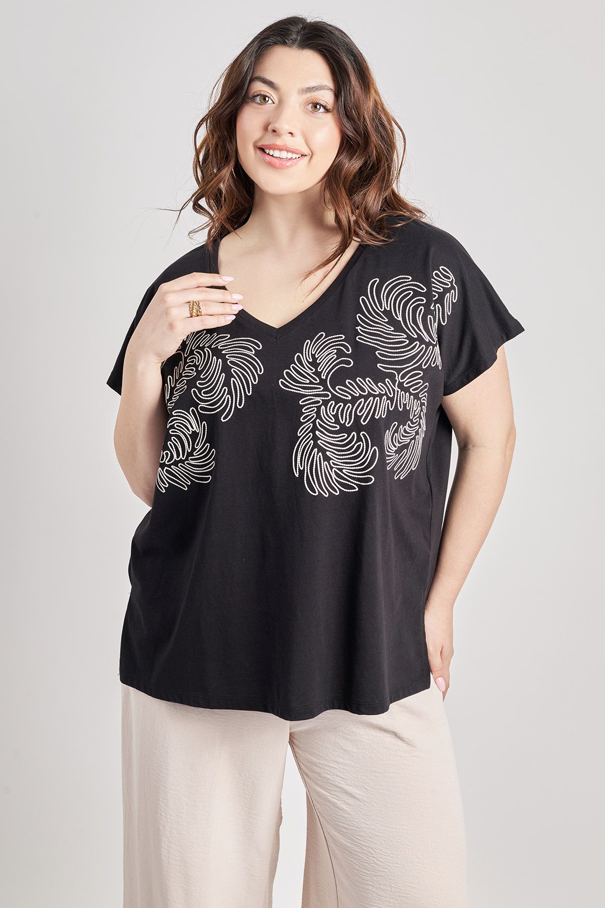T-shirt βαμβακερό με βοτανικό τύπωμα