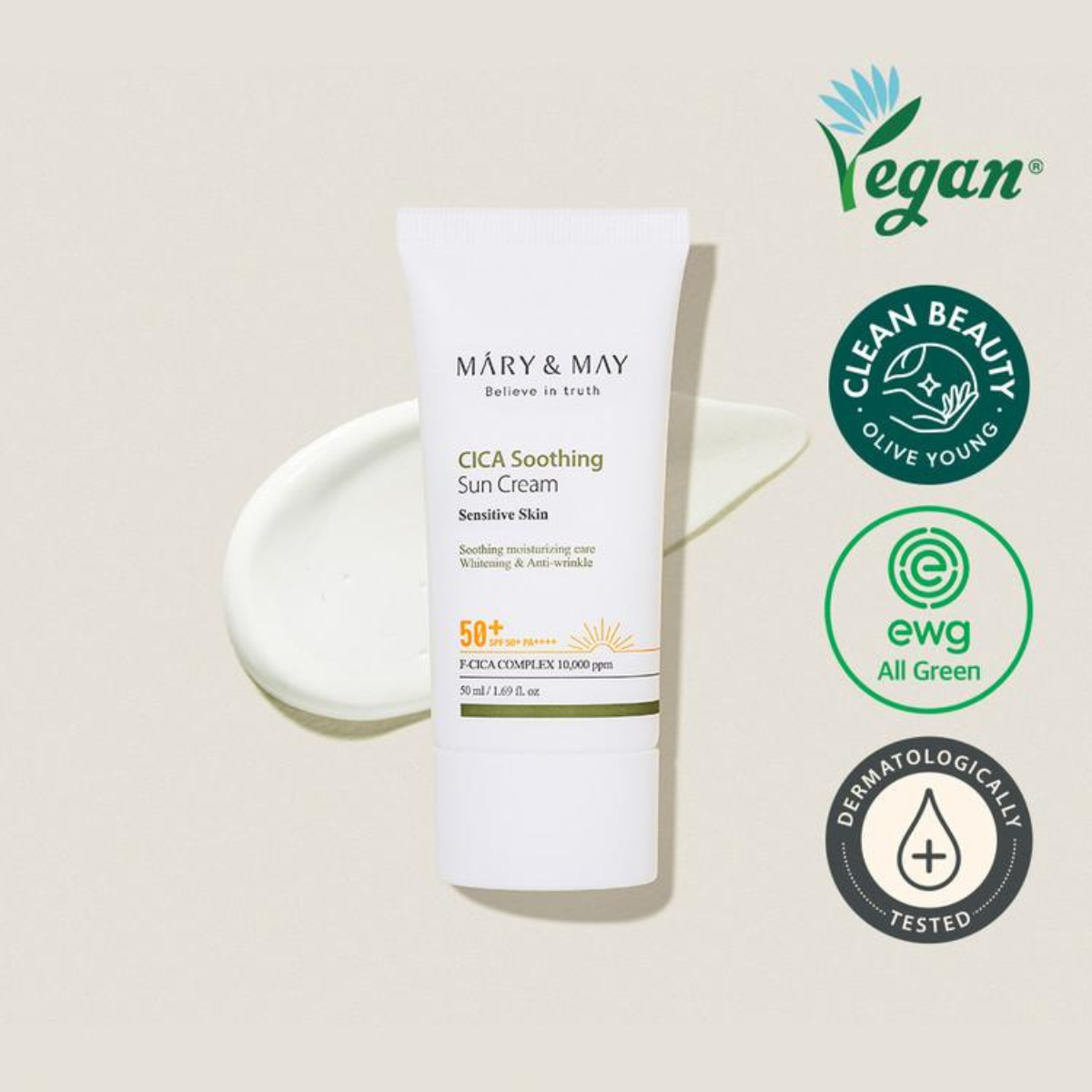 Mary & May Vegan CICA Soothing Sun Cream SPF50+ PA++++
