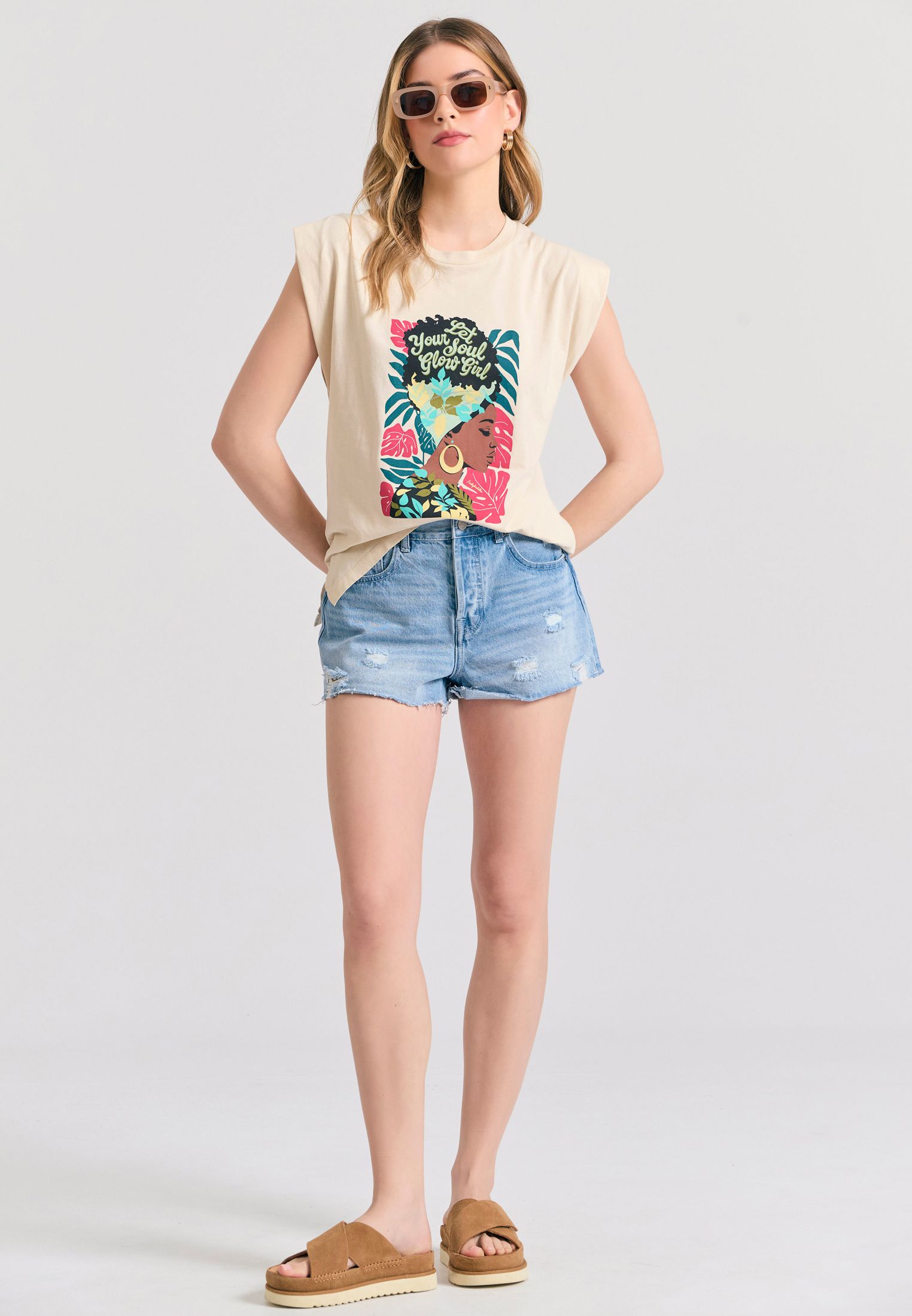 Organic cotton t-shirt με τύπωμα σε boho look