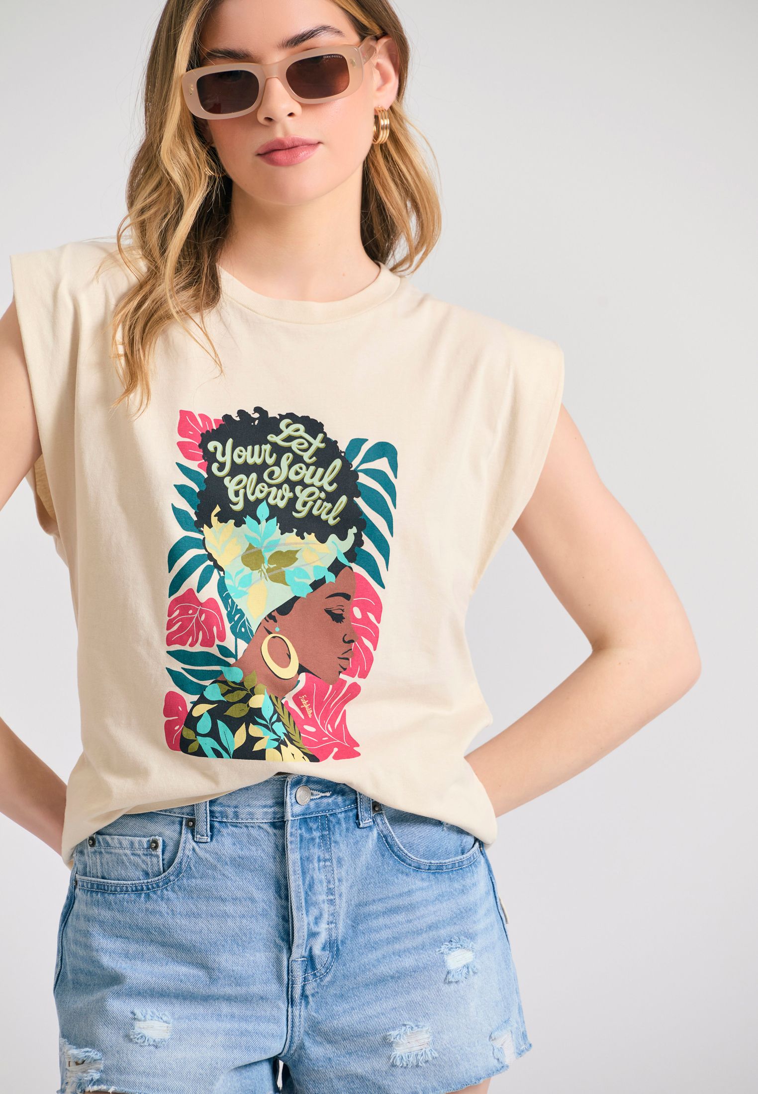 Organic cotton t-shirt με τύπωμα σε boho look