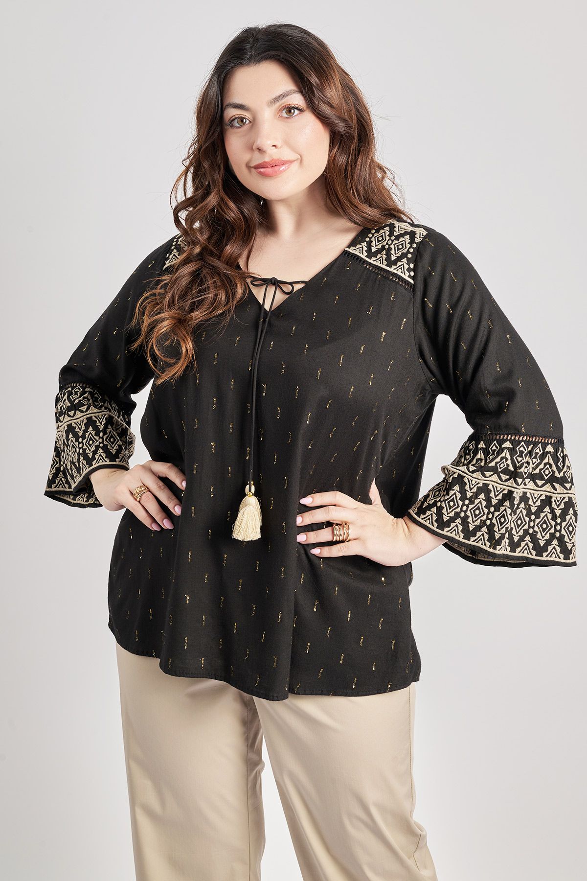 Μπλούζα boho με κέντημα & lurex λεπτομέρειες