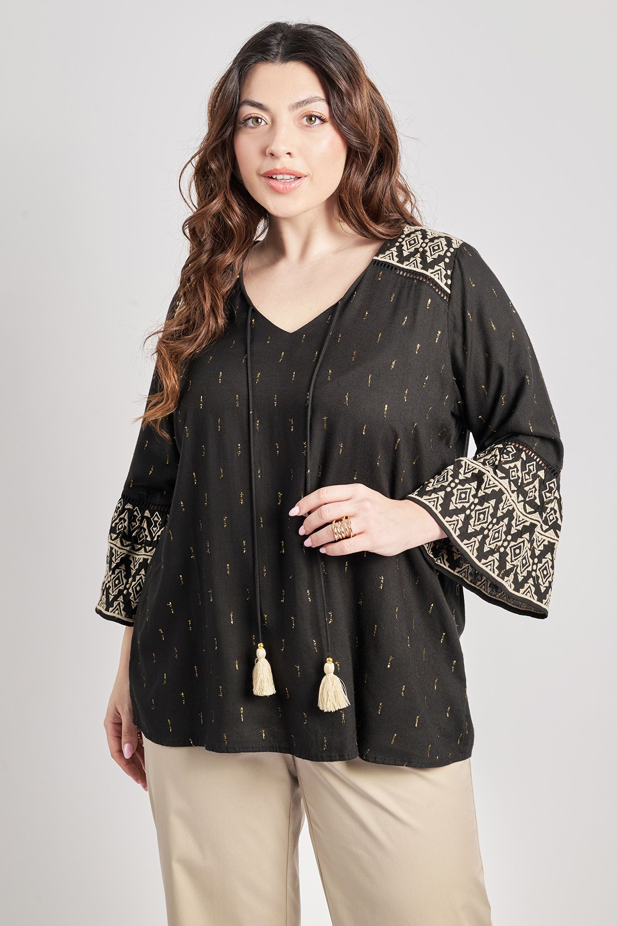 Μπλούζα boho με κέντημα & lurex λεπτομέρειες