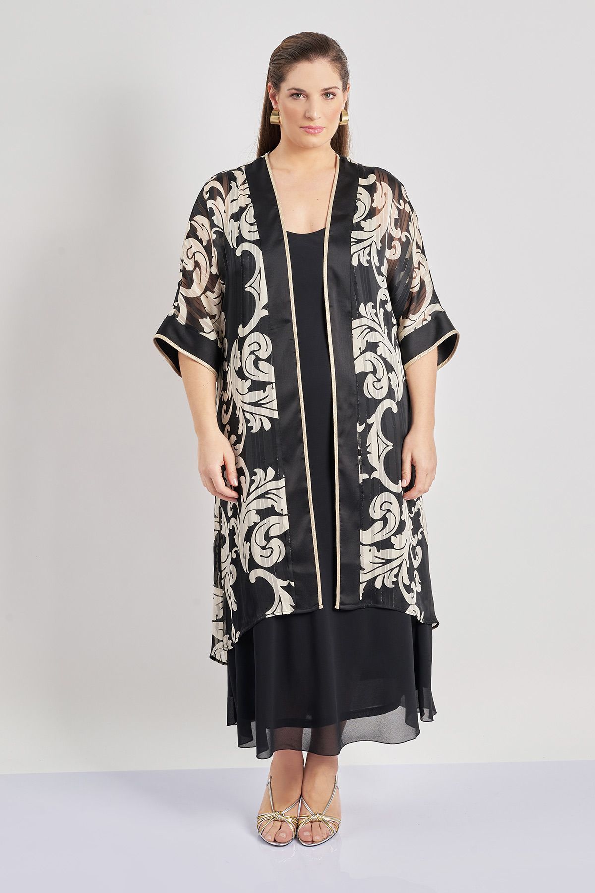 Κιμονό chiffon εμπριμέ λαχούρια με λούρεξ