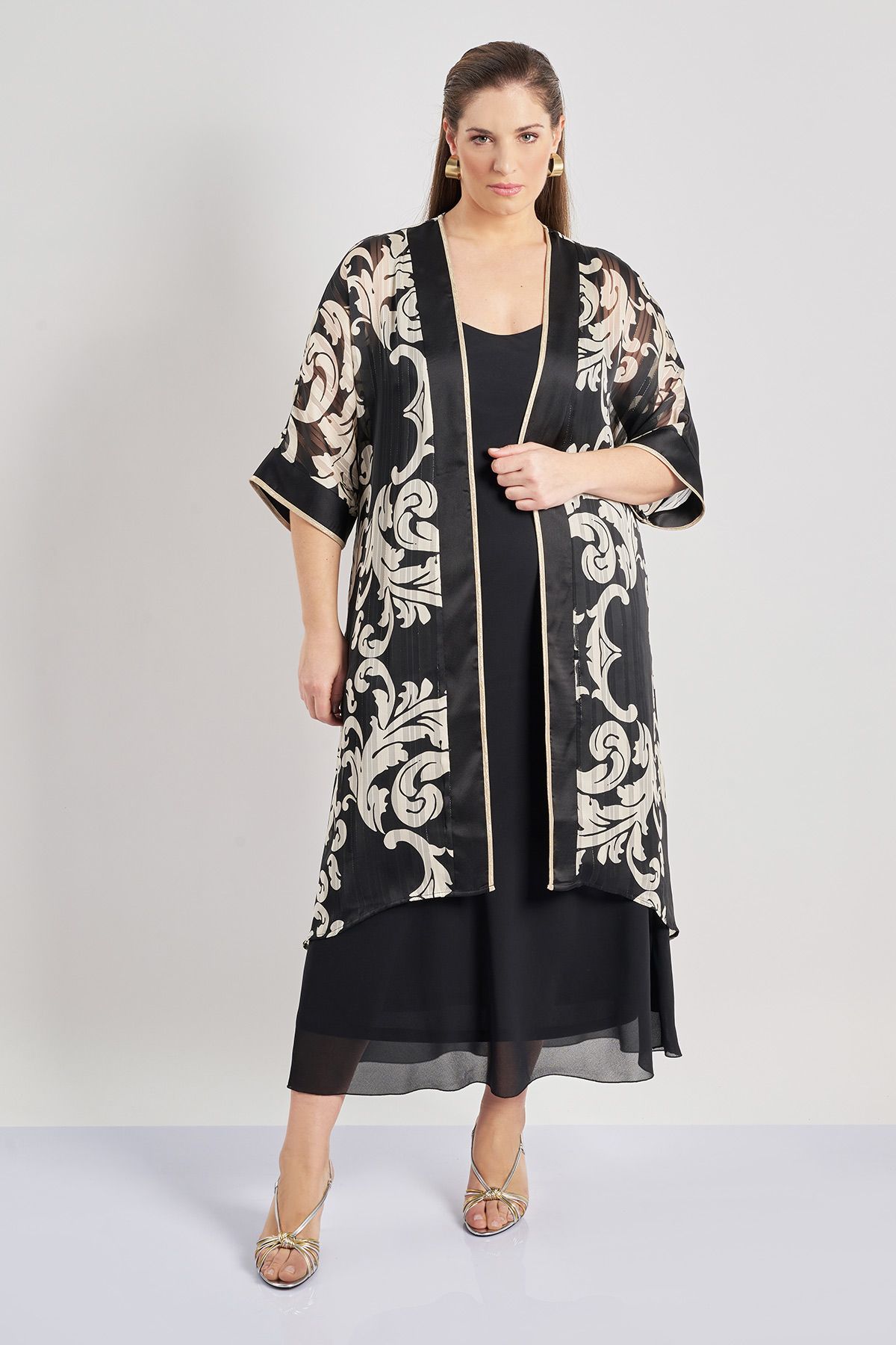 Κιμονό chiffon εμπριμέ λαχούρια με λούρεξ