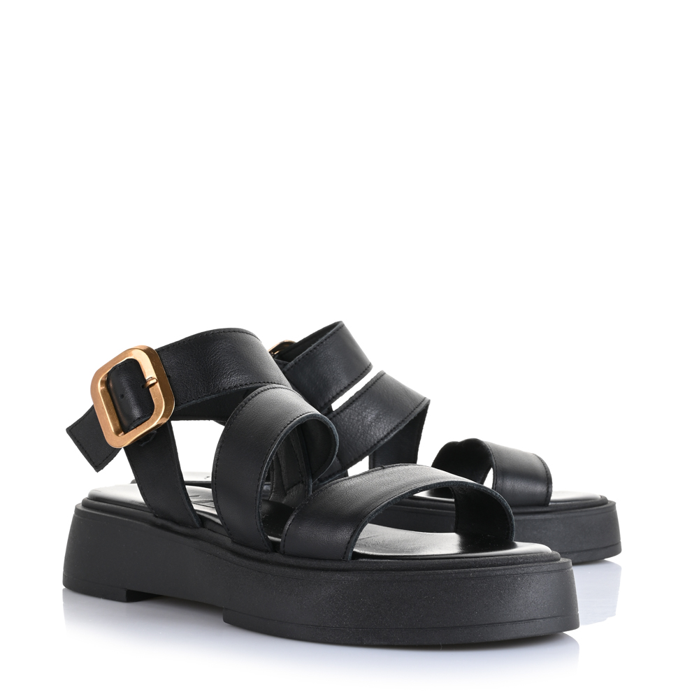 Δερμάτινα Flatform Σανδάλια Unveil 728 Μαύρο