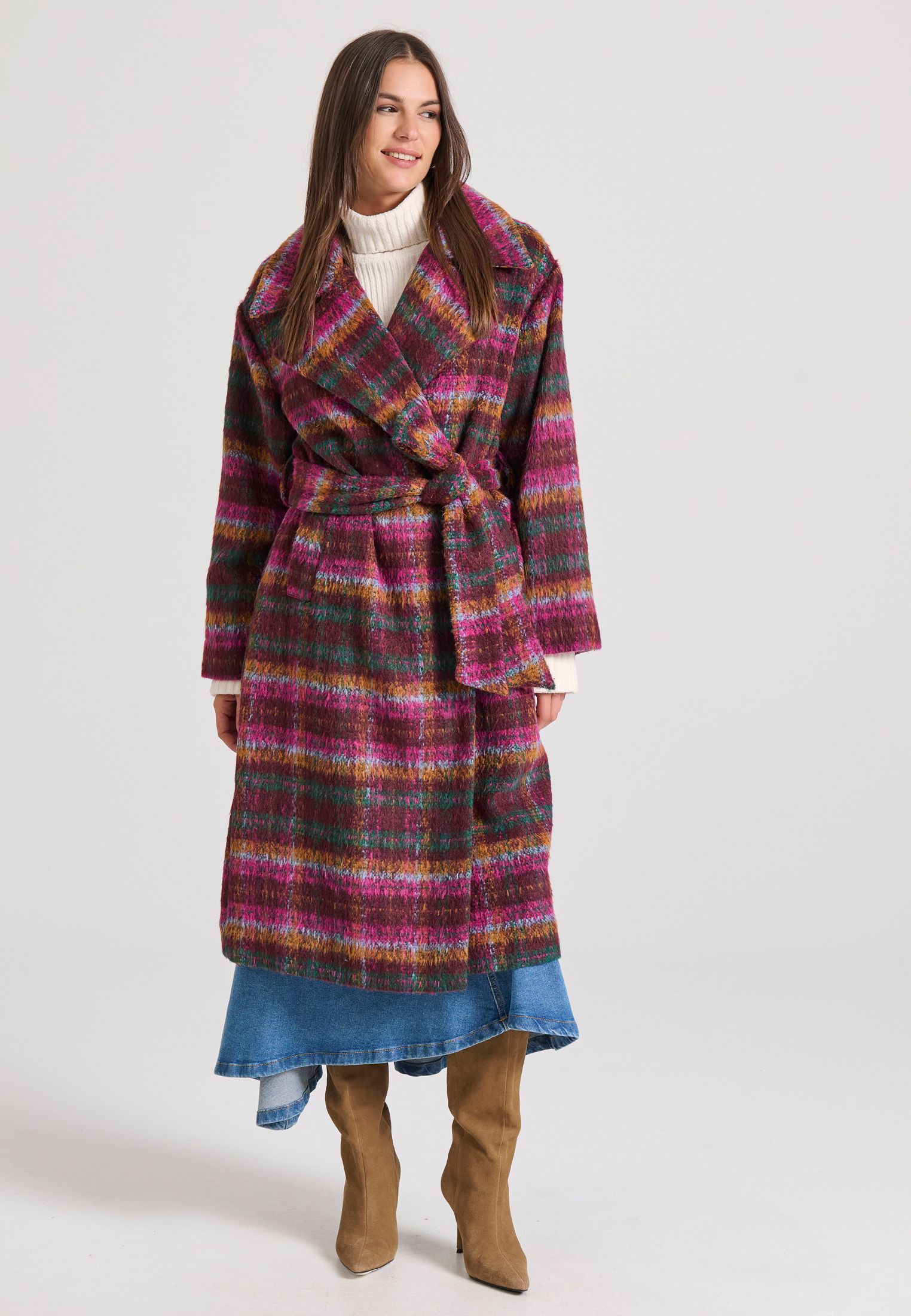 Γυναικείο wool blend καρό παλτό