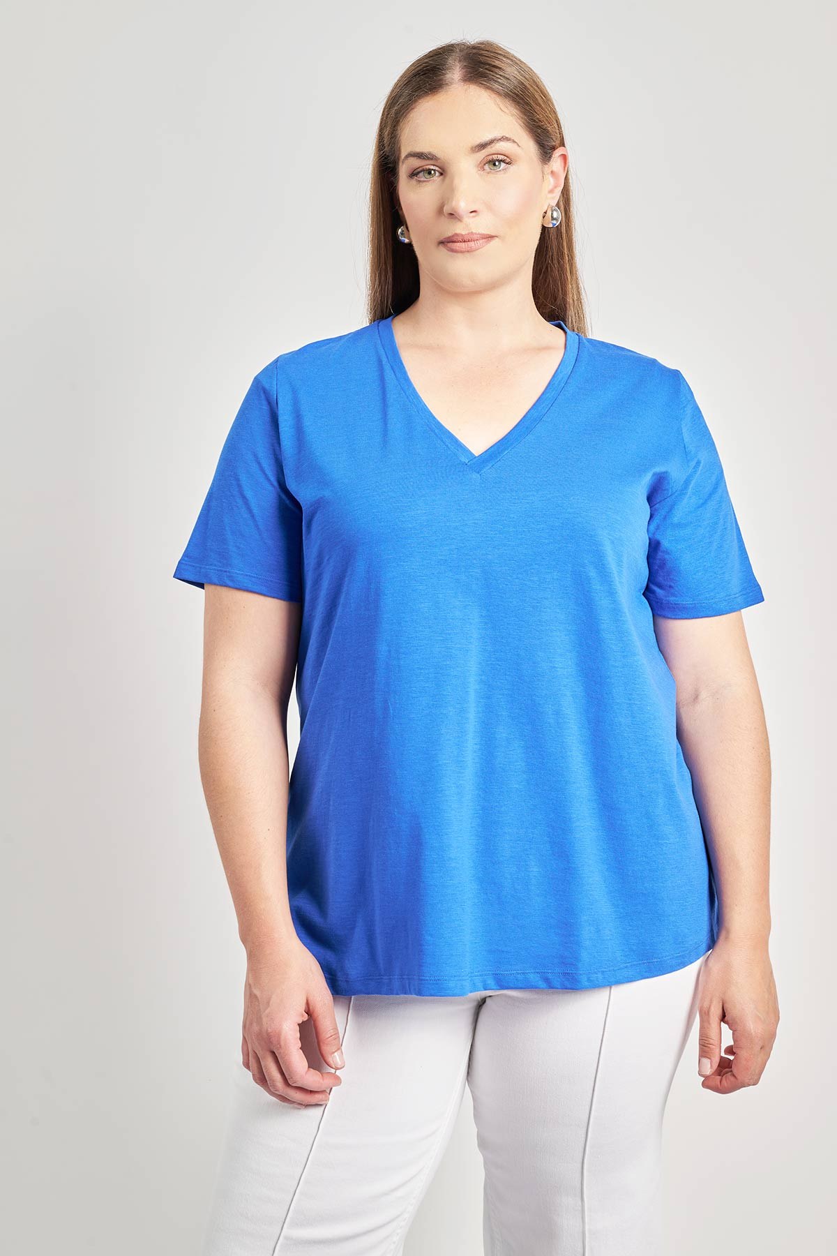 Basic μπλούζα βαμβακερή γραμμή-Α με V