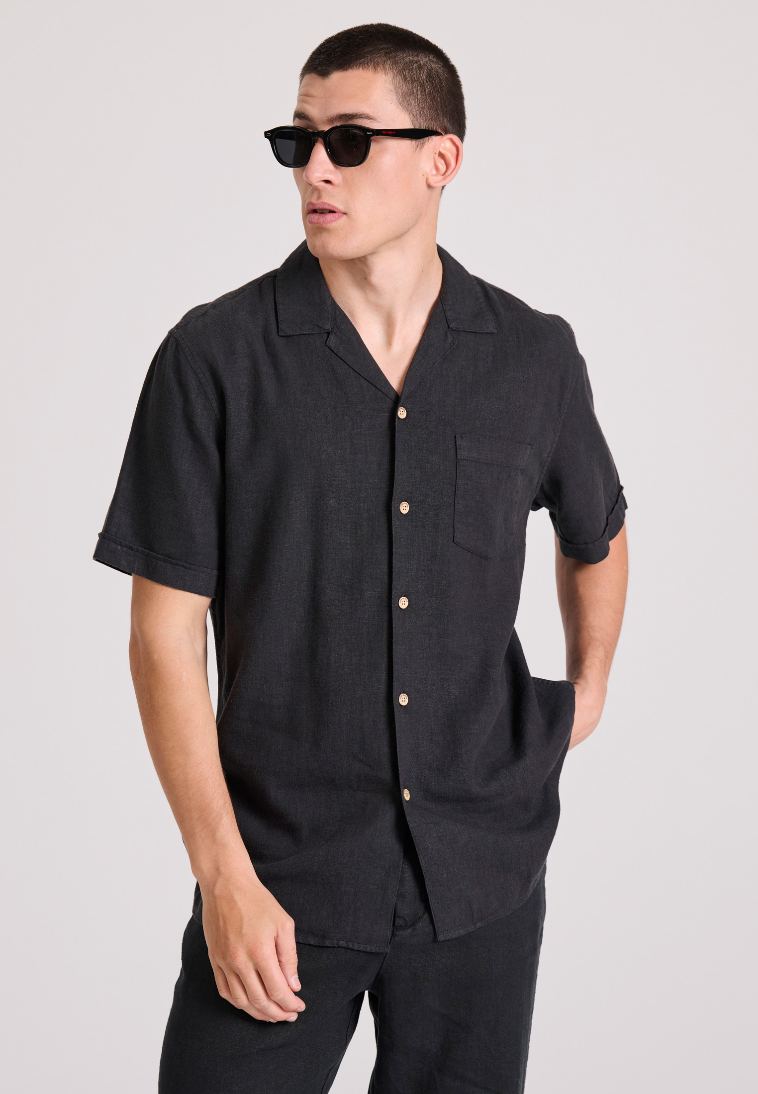 Relaxed fit κοντομάνικο πουκάμισο από λινό και lyocell
