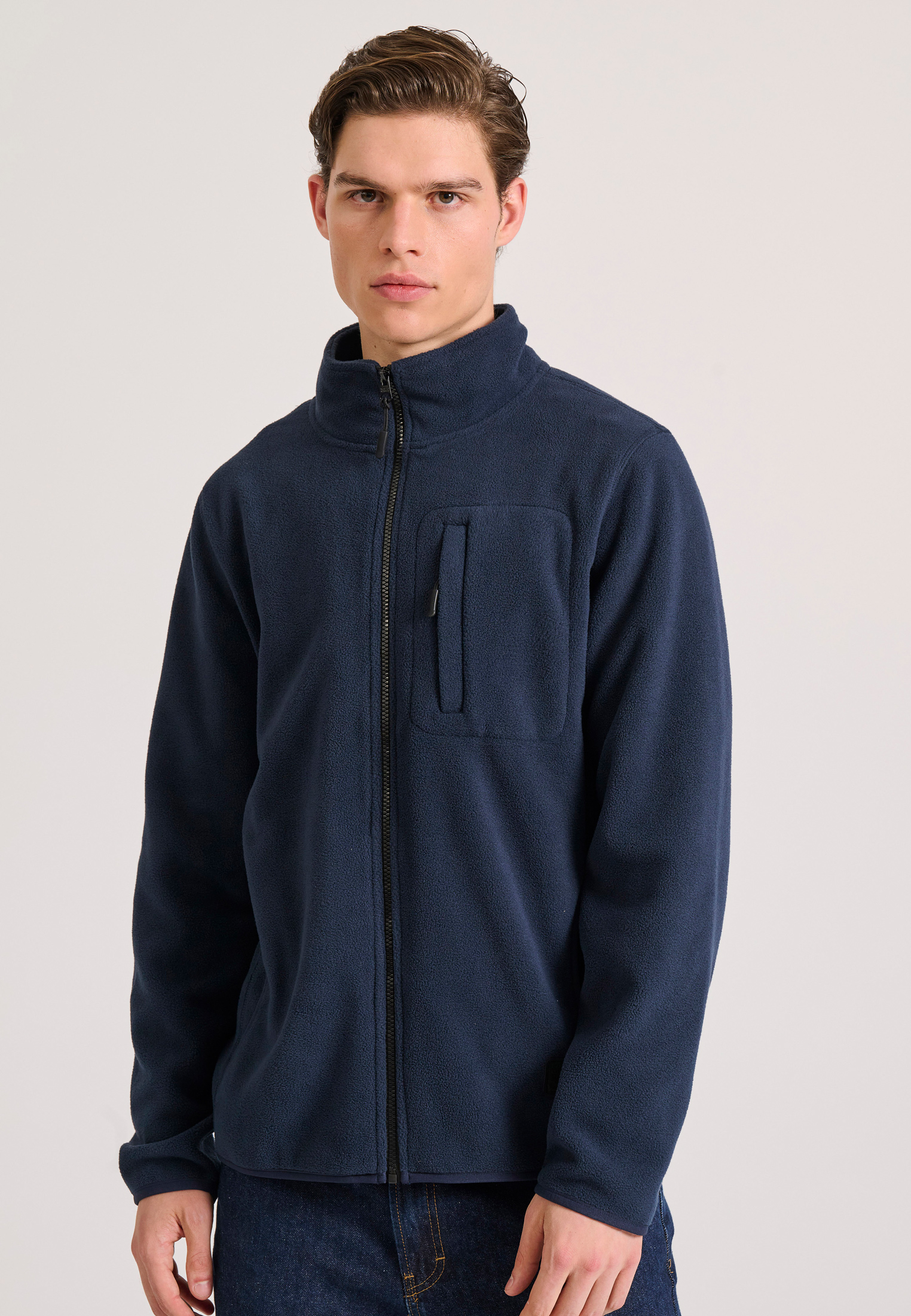 Fleece ζακέτα φούτερ με zip-up τσέπη στο στήθος