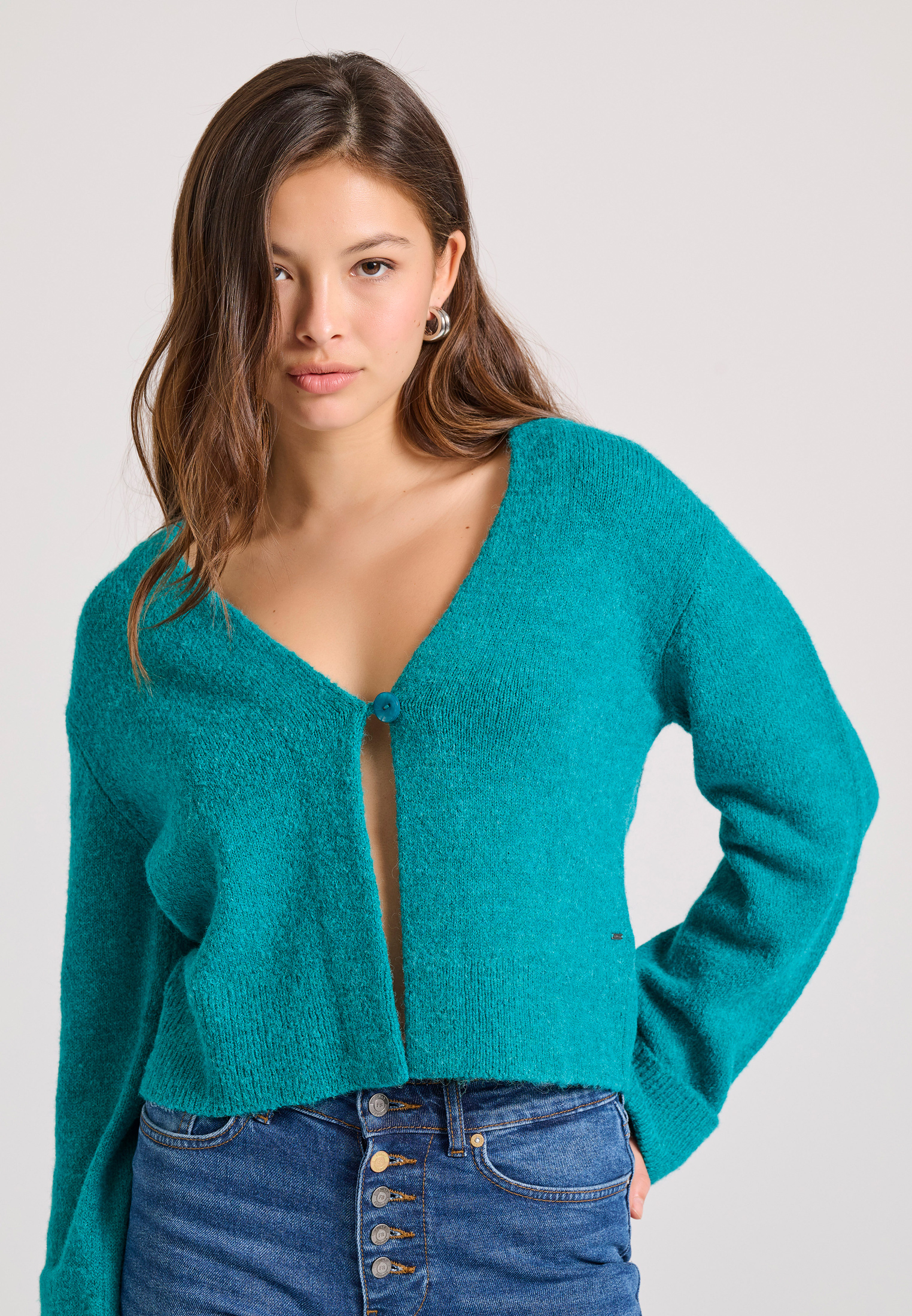 Wool blend πλεκτή ζακέτα με διακοσμητικό κουμπί