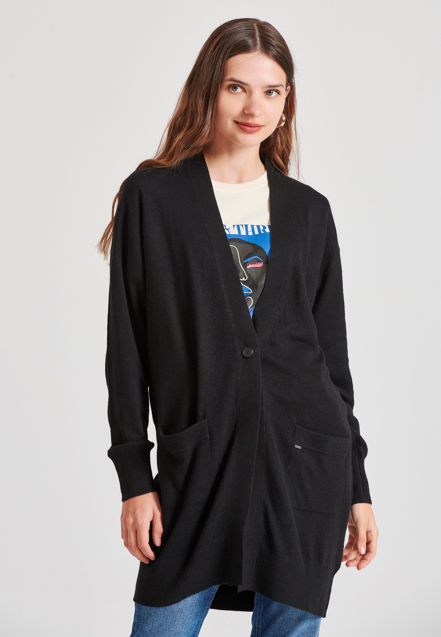 Loose fit cashmere blend πλεκτή ζακέτα