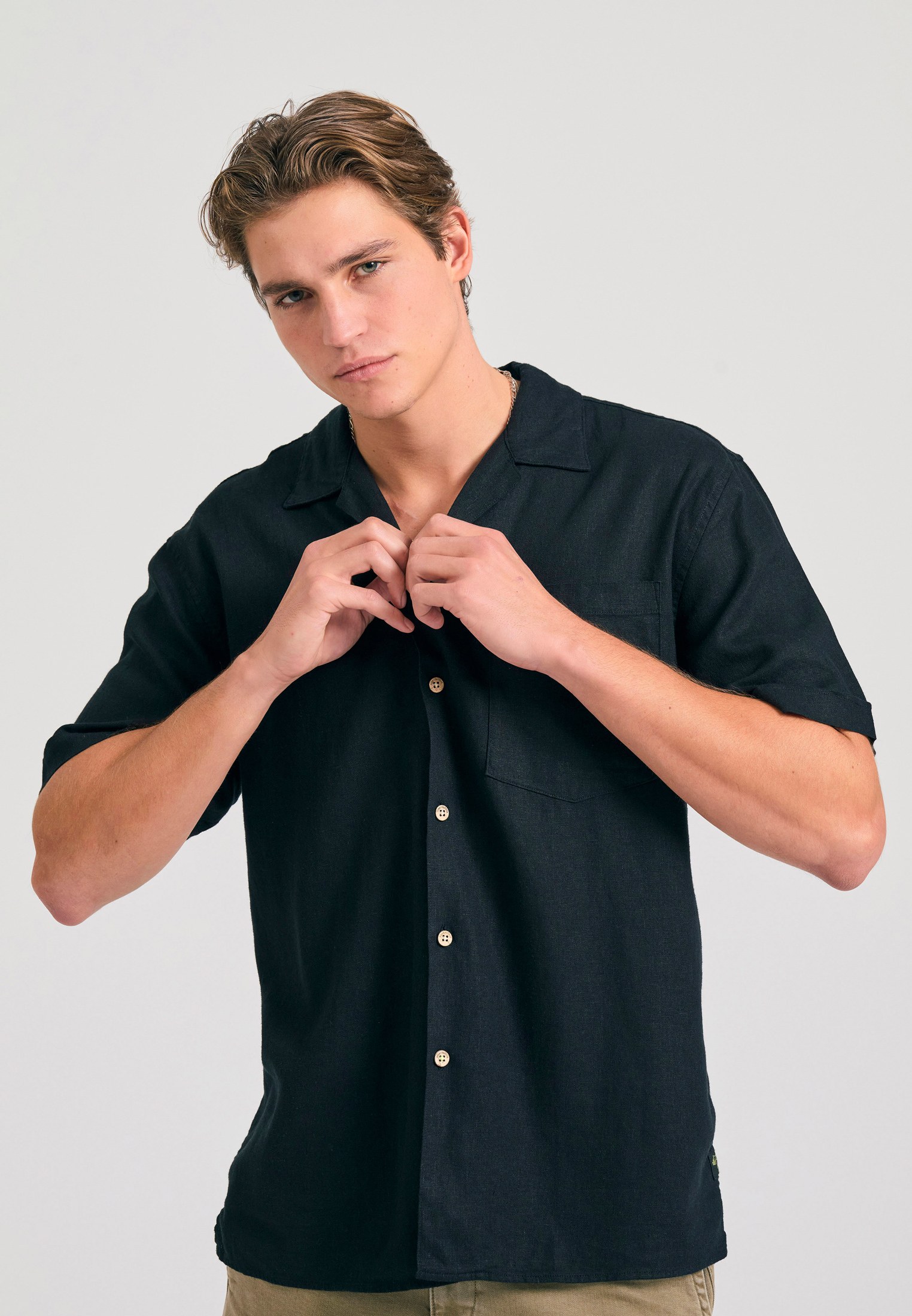 Κοντομάνικο relaxed fit πουκάμισο από λινό και lyocell