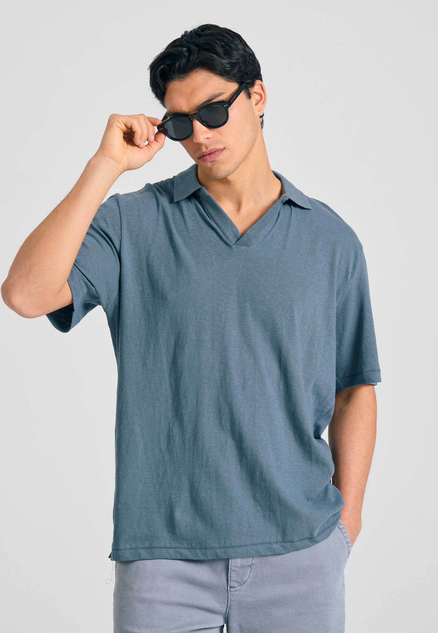 Relaxed fit linen blend μπλούζα πόλο