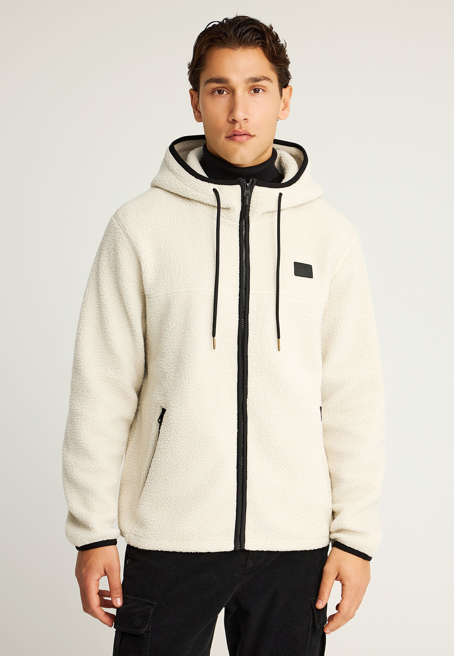 Relaxed fit fleece ζακέτα φούτερ με τσέπες και φερμουάρ